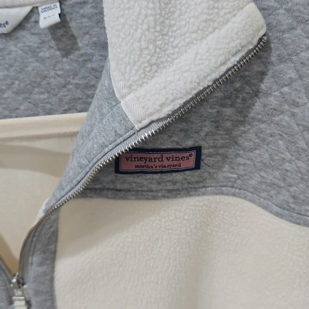 Vineyard Vines Women's Cream Grey Quilted Fleece Pullover Half Zip Womens XXS - Picture 4 of 14